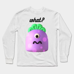 Cute Purple and Green Monster asking What? Long Sleeve T-Shirt